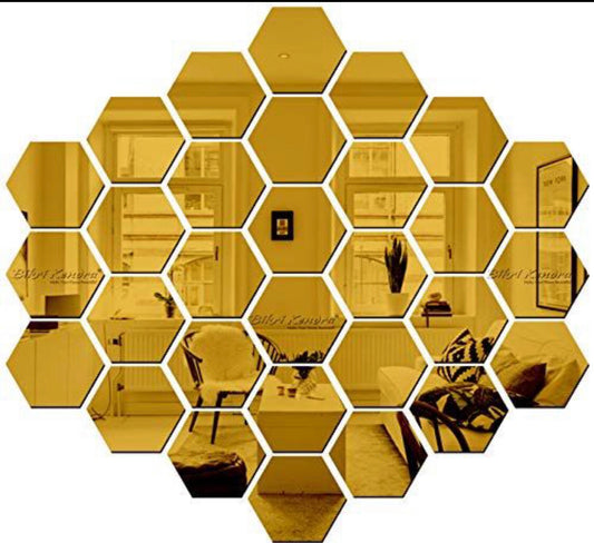 (Pack Of 30) Golden Hexagon Acrylic Mirror Wall Stickers