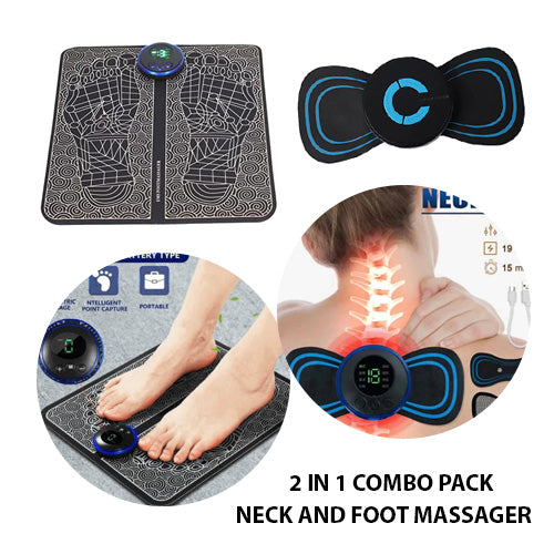 (Pack of 2)  EMS Foot Massager Mat Electric and Mini Body Massager Combo USB Charging Smart Display