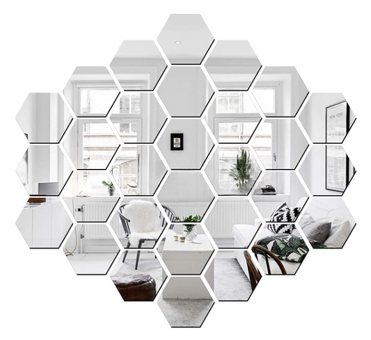 (Pack Of 30) Silver Hexagon Acrylic Mirror Wall Stickers