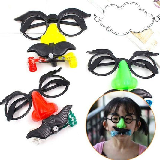 (pack of 6) 3 Pcs Funny Clown Nose Beard Glasses Whistle Costume Ball Round Frame Fake Nose Blowing Dragon Joke Trick Toys Party Kids Toys